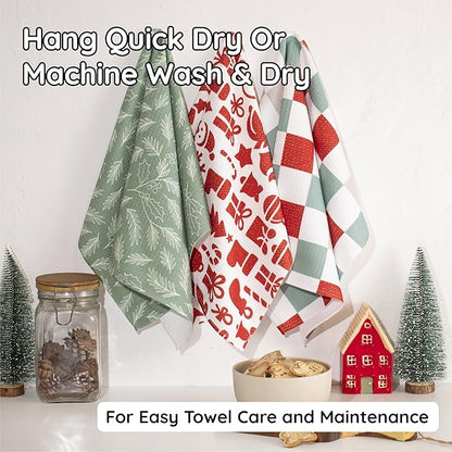 Christmas Kitchen Towels Set of 3 Minty Xmas – Microfiber Waffle Weave Dish Towels 16x24, Super Absorbent & Lint-Free Holiday Kitchen Towels for Drying, Cleaning & Christmas Décor
