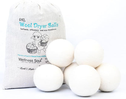 Wool Dryer Balls (Pack of 6) - Natural Fabric Softener, Reusable, Reduces Wrinkles, Saves Drying Time - Superior to Plastic Balls and Liquid Softener-Laundry Dryer Ball