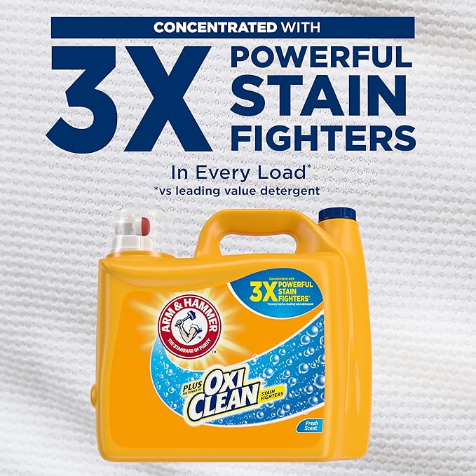Arm & Hammer Liquid Laundry Detergent, Fresh Scent | OxiClean Formula | 128 Loads | 166.5 Fl oz | Pack of 3