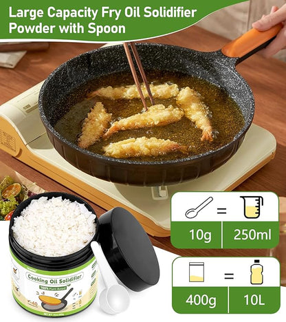 Cooking Oil Solidifier, Solidifies Up to 40 Cups from Mess, 100% Plant-Based Used Oil Solidifying Powder, Grease Hardener Disposal for Kitchen