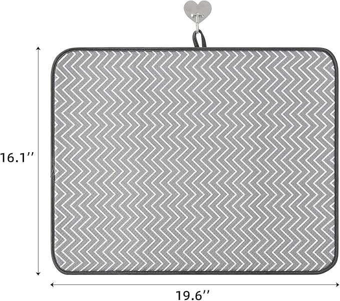 SUBEKYU Dish Drying Mat for Kitchen Counter, Microfiber Absorbent Dishes Drainer/Rack Pads under Sink, 19.6 by 16.1 inches, Set of 2, Grey, Ripple