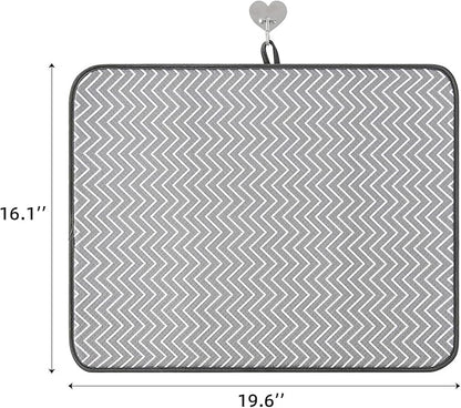 SUBEKYU Dish Drying Mat for Kitchen Counter, Microfiber Absorbent Dishes Drainer/Rack Pads under Sink, 19.6 by 16.1 inches, Set of 2, Grey, Ripple