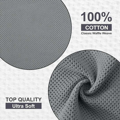 Kitinjoy 100% Cotton Kitchen Dish Cloths (12 X 12 Inches, Grey), 6 Pack Waffle Weave Ultra Soft Absorbent Dish Towels for Drying Dishes Quick Drying Kitchen Towels Dish Rags