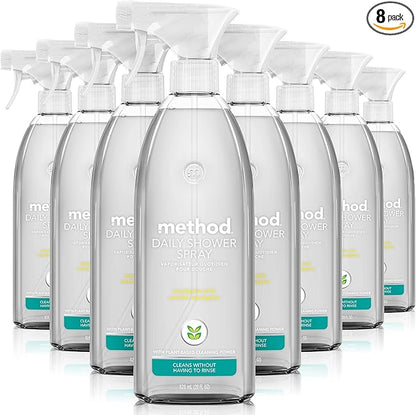 Method Daily Shower Cleaner Spray, & Spray and Walk Away, Eucalyptus Mint Scent, 28 Fl Oz, (Pack of 8), Packaging May Vary