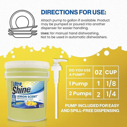 Ultra Shine ™ 5 Gallon 2X Platinum ™ Dish Cleaning Liquid, Lemon Scent, Yellow - Powerful Grease Remover Dishwashing Soap