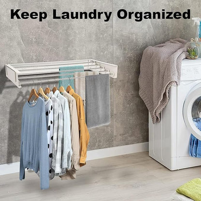 Wall Mounted Drying Rack, Clothes Drying Rack Foldable, 31.5" Laundry Racks for Drying Clothes Collapsible Drying Racks for Laundry with 2 Towel Handles and Wall Template for Indoor Outdoor