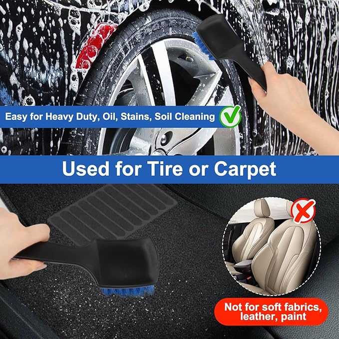 3Pcs Wheel Rim Tire Carpet Cleaning Brush Set, Soft and Stiff Bristle Wash Cleaning Supplies Kit for Car All Exterior Surface and Car Interior Cleaning Brush for Car Truck Motorcycle