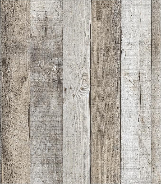 LXCREAT Faux Wood Butcher Block Contact Paper Shiplap Peel and Stick Wallpaper 17.5"X236", Natural Grey Wooden Self Adhesive Removable Vintage Wallpaper for Shelf Kitchen Home Walls Decoration