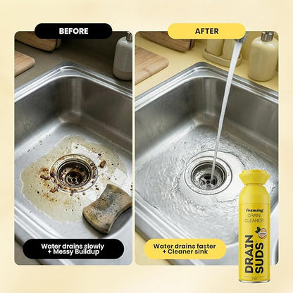 Foaming Drain Cleaner, Sink Cleaner and Deodorizer, Drain Clog Remover for Kitchen Sinks, Bathrooms, Shower Drains, Tubs, Washbasin, Clogged Pipe Opener, Lemon, 1 Pack