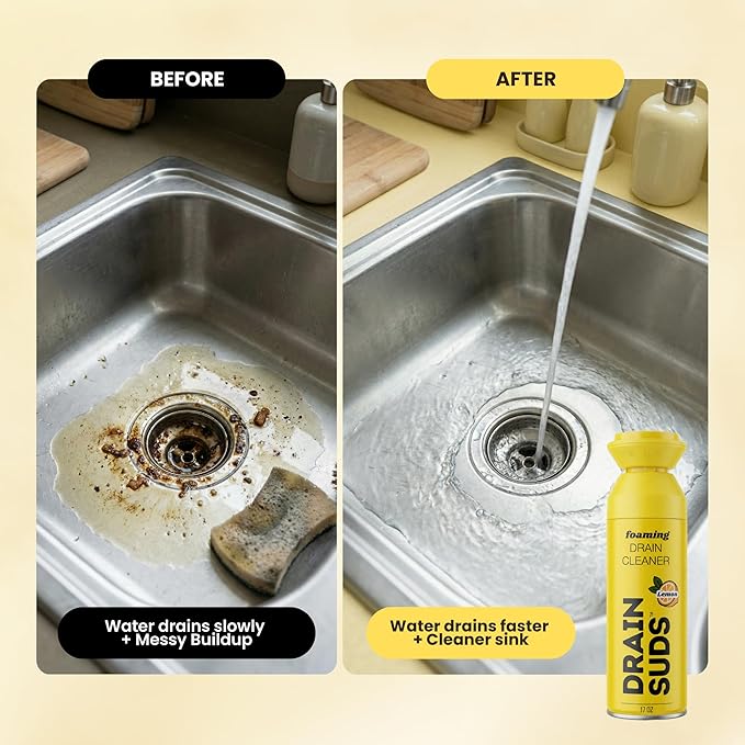 Foaming Drain Cleaner, Sink Cleaner and Deodorizer, Drain Clog Remover for Kitchen Sinks, Bathrooms, Shower Drains, Tubs, Washbasin, Clogged Pipe Opener, Lemon and Lavender, 2 Pack