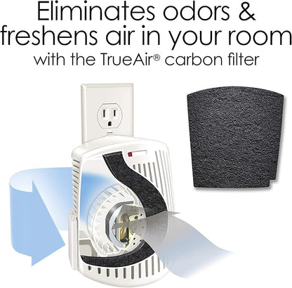 Hamilton Beach TrueAir Plug-Mount Odor Eliminator with Carbon Filter + Green Mountain Scent Cartridge, Common Household-Tobacco, Pet, Bathroom, Trash, On/Off Fan (04530GM)