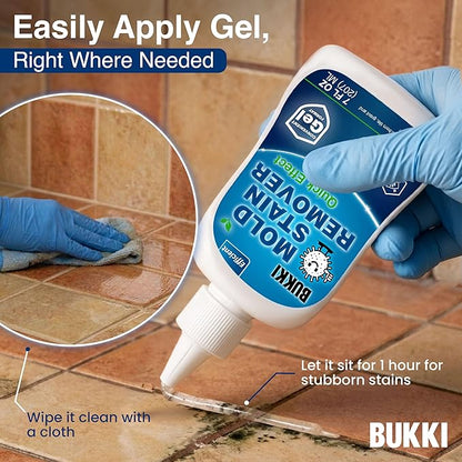 BUKKI Professional Mold Stain Remover Gel (7 FL OZ), Heavy Duty Thick Gel for Shower Grout, Front Load Washer Seals, Caulking, Bathrooms, Sinks and Tile