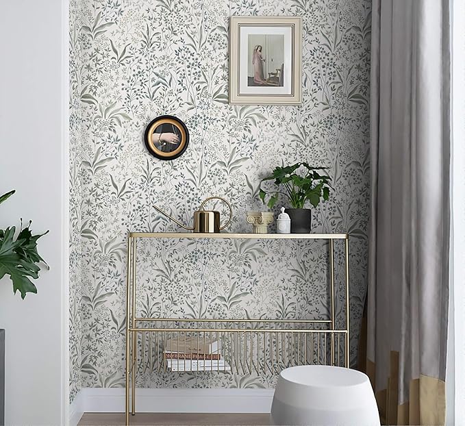 Heroad Peel and Stick Wallpaper Green Contact Paper 17.3''x78.7'' Floral Wall Paper Boho Removable Self Adhesive Wallpaper for Cabinets Drawers Liner for Bedroom Bathroom Waterproof Decor Vinyl Roll