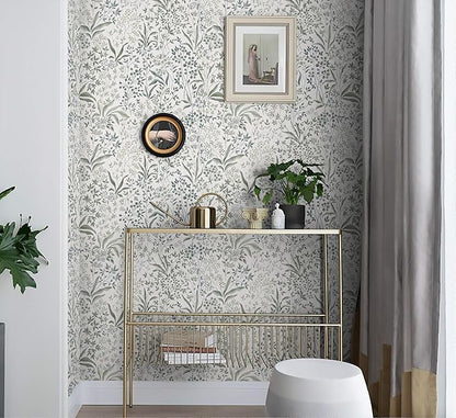 Heroad Peel and Stick Wallpaper Green Contact Paper 17.3''x78.7'' Floral Wall Paper Boho Removable Self Adhesive Wallpaper for Cabinets Drawers Liner for Bedroom Bathroom Waterproof Decor Vinyl Roll
