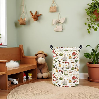 Baby Laundry Hamper kids laundry Basket Waterproof Storage Bin for Bedroom Toy Clothes Organizer Basket Woodland Animals Room Décor(Farm)