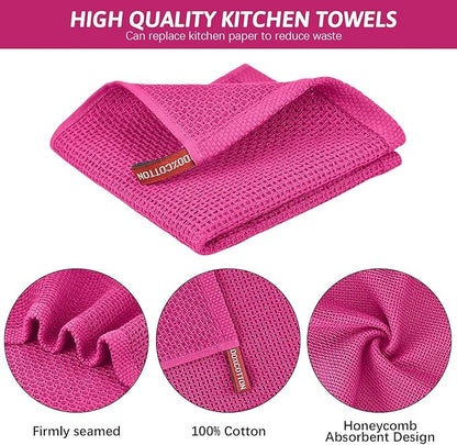 Nialnant 6 Pack Rosered Dish Cloths for Washing Dishes, 100% Cotton Waffle Weave Kitchen Dish Towels,Soft Absorbent Dish Rags,Quick Drying Cleaning Rags-12x12 in