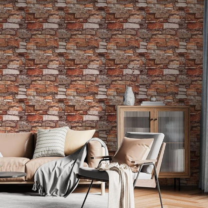 30 Pack 3D Wall Panels Peel and Stick, Waterproof Foam Stone 3D Wallpaper, Self Adhesive Foam Wallpaper for Bedroom Bathroom Kitchen (13.7 * 15.1in)