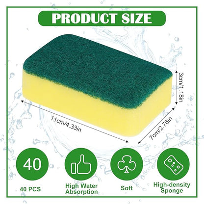 40 Pack Cleaning Sponges Kitchen High Density Dish Sponges Scrub Sponge Multi-Surface Cleaning Scrubber Pad, Durable Dishwashing Sponge Bulk Cleaning Supplies for Washing Dishes, Home, Bathroom, Car