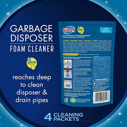 Glisten Garbage Disposer Cleaner and Freshener, Sink Disposal Odor Eliminator with Foaming Action, Lemon Scent, 4 Packets and DenTek Kids Fun Flossers, Wild Fruit, 90 Count