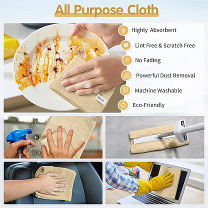 FIXSMITH Beige Microfiber Cleaning Cloth -Pack of 8, Highly Absorbent Cleaning Rags, 16"X12" All Purpose Cleaning Towels for Housekeeping, Kitchen, Car, Lint Free and Reusable Microfiber Towels