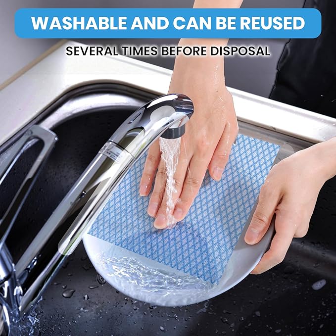 50 Count Disposable Cleaning Cloths, Blue - 13.8"x15.8" Ultra Absorbent Towels for Kitchen, Stove & Bathroom - Multi-Purpose Soft Dish Cloths