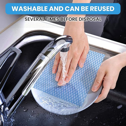 50 Count Disposable Cleaning Cloths, Blue - 13.8"x15.8" Ultra Absorbent Towels for Kitchen, Stove & Bathroom - Multi-Purpose Soft Dish Cloths