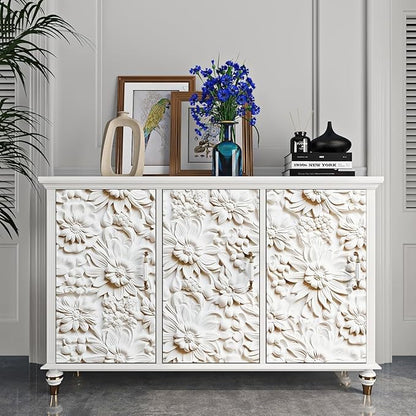 FunStick 17.5x590 Off White 3D Floral Peel and Stick Wallpaper Vintage Embossed Floral Contact Paper White Vinyl Renter Friendly Wall Paper for Bathroom Kitchen Accent Wall Cabinets Ceiling Waterproof