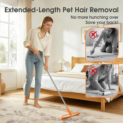 Carpet Rake for Pet Hair Removal, Durable Silicone & Metal Scraper Dog & Cat Pet Hair Remover, Adjustable Long Handle 59'' Pet Hair Carpet Rake for Rugs, Mats, Couch, Furniture