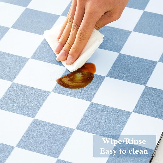 Ohocut Checkered Dish Drying Mat for Kitchen Counter, Coffee Bar, Coffee Station Accessories, Retro Cute Aesthetic Modern Absorbent Drainer Mat Kitchen Drying Mat Easy Clean, Blue 16" x 24"
