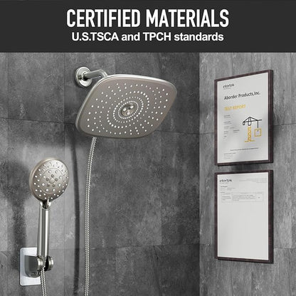 Veken 10'' Rain Shower Head with Handheld, High Pressure Rainfall Showerhead Combo with 5 Handheld Water Spray Modes for Bathroom Accessories, Home Decor, Detachable Dual Shower Heads, Brushed Nickel