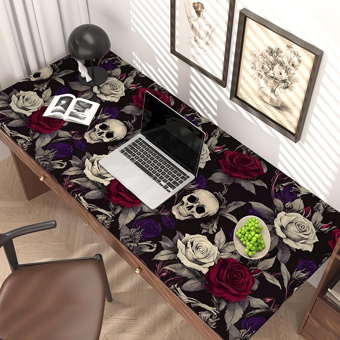Skull Wallpaper Peel and Stick, Gothic Dark Purple/Red Rose Floral Contact Paper, Vintage Botanical Wall Paper Self Adhesive Removable Waterproof for Bedroom Shelves Cabinet Drawer Table 17.5" x 118"
