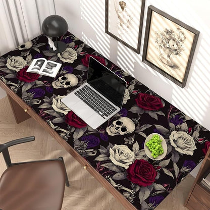 Skull Wallpaper Peel and Stick, Gothic Dark Purple/Red Rose Floral Contact Paper, Vintage Botanical Wall Paper Self Adhesive Removable Waterproof for Bedroom Shelves Cabinet Drawer Table 17.5" x 118"