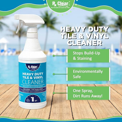 Rx Clear Title Heavy Duty Tile & Vinyl Cleaner | Multi-Purpose Chemical for Indoor and Outdoor Surfaces Including Swimming Pools | Cleans On Contact | 1 Quart Bottles | 2 Pack