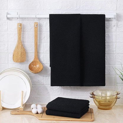 Kitinjoy 100% Cotton Waffle Weave Kitchen Hand Towels (13 X 28 Inches, Black), 6-Pack Super Soft and Absorbent Dish Towel for Drying Dishes