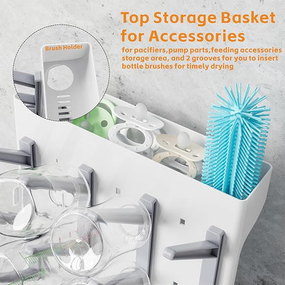 SuoXing Vertical Baby Bottle Drying Rack,Space Saving Countertop Baby Drying Rack for Bottles,Large Baby Bottle Station Stand,Bottle Rack Dryer for Brushes,Pacifiers,Baby Accessories Organizer,Grey