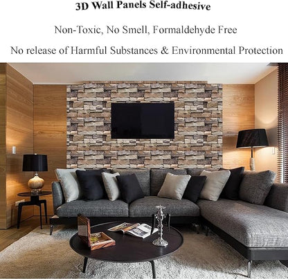 10PCS 3D Wall Panels Peel and Stick, 3D Brick Wallpaper Peel and Stick PVC Stone Wall Panels Self-Adhesive Waterproof Wallpaper for Living Room,Interior Lobby Bedroom Hotel Office Decor