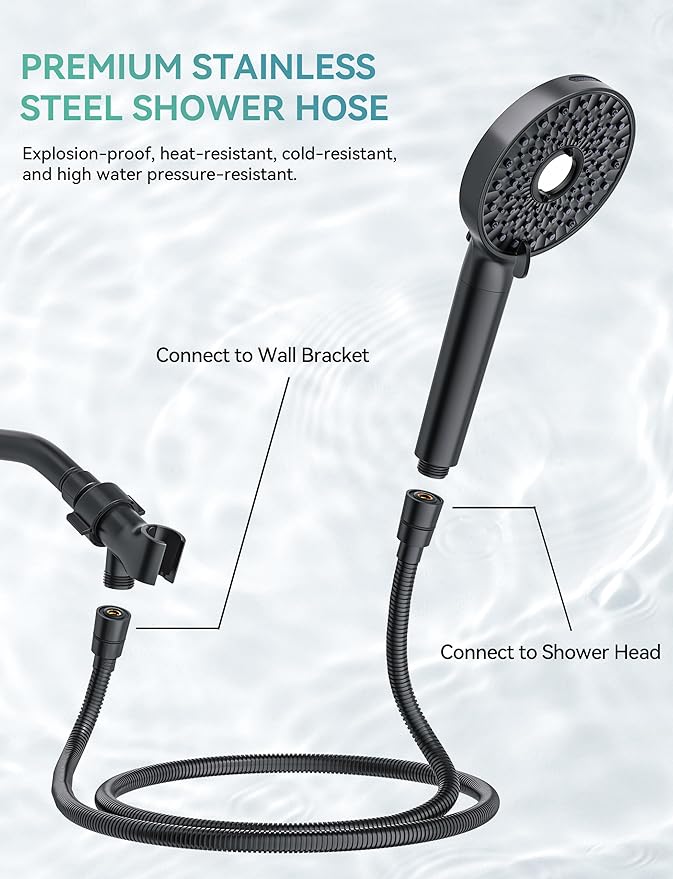 Magichome Filtered Shower Head with Handheld, High Pressure 10-Spd Detachable Chrome Showerhead with Stainless Hose, Water Softener Filter Beads for Hard Water - Remove Chlorine, Black