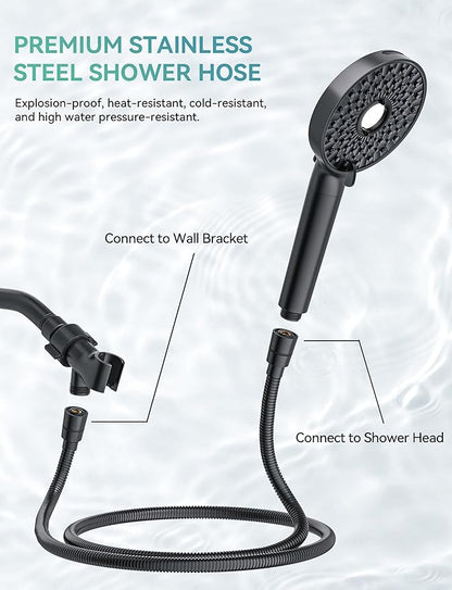 Magichome Filtered Shower Head with Handheld, High Pressure 10-Spd Detachable Chrome Showerhead with Stainless Hose, Water Softener Filter Beads for Hard Water - Remove Chlorine, Black