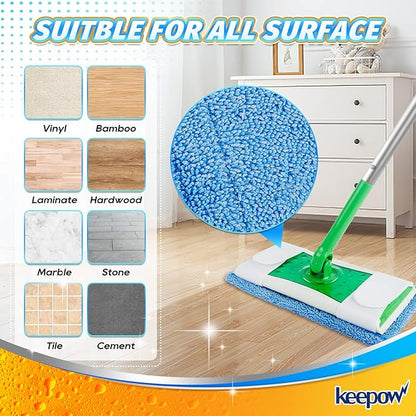 Reusable Mop Pad (UP to 100X) for Swiffer Sweeper Mop, 4 Pack 12.5'' Microfiber Mop Pad Refill Washable for Hard Floor Baseboard Cleaning, Wet/Dry Cleaning Pad