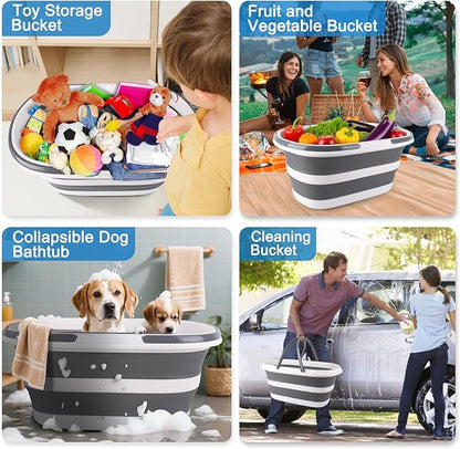 Extra Large Collapsible Bucket 35L Mop Bucket With Handles & Wheels, Plastic Wash Basin Pet Bath Tub for Puppy Dogs Cats, Folding Laundry Basket Clothes Storage Organizer RV Outdoor Camping Essentials