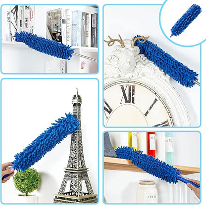 Duster, Microfiber Dusters with 2 Handle Sets, Durable 15-98.1 Inches Long Telescopic Rod, Washable, Feather Dusters for Cleaning Cobweb and Ceilings Fans, 5 Pack (Blue)