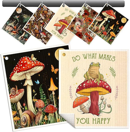 Swedish Dishcloths for Kitchen - 5 Pack Reusable Dish Cloths for Washing Dishes Absorbent Cute Funny Kitchen Towels Cleaning Sponge, Mushroom Frog