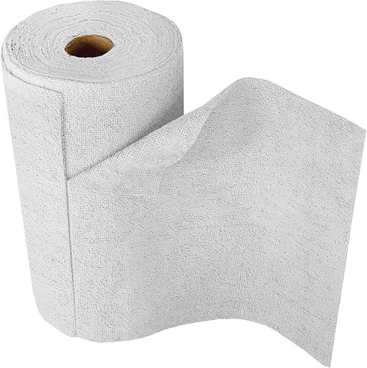Eurow Microfiber Tear-A-Towel Cloth Roll, Reusable Paper Towel Alternative, Washable Up to 50 Times, Lint-Free, Streak-Free, for Kitchen, Auto, Home, Garage, Cleaning & Drying, 11"x12", 50-Pack, White
