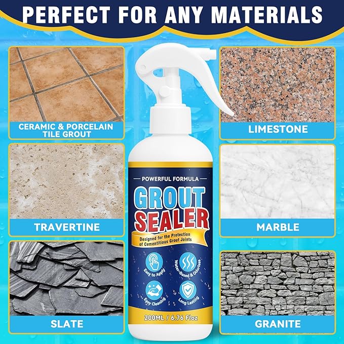 Grout Sealer, Waterproof Grout Sealer for Shower Floor Tile, Long Lasting Clear Grout Sealant, Tile Sealer Spray Works on Countertops, Bathroom, Marble, Ceramic, Stone, Granite Surface Grout Cleaner