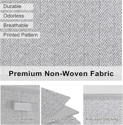 WUIKE 3 Pack Extra Large Foldable Storage Bins with Lids, Fabric Storage Bins for Home and Closet Organization, Herringbone Gray