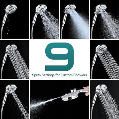Rain Shower Head with Handheld: Foldable High Pressure Shower Heads with Handheld Spray Combo, 9 Spray Settings/Modes Hand Held Showerhead Dual Rainfall Shower Head Built-in Magnetic Docking and Jets