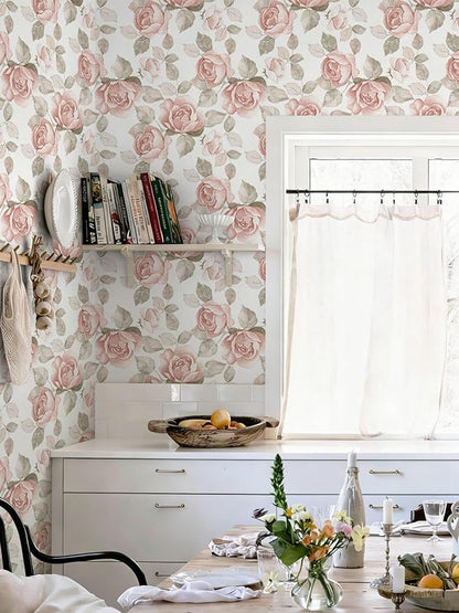 Heroad 16.1''x196'' Vintage Floral Peel and Stick Wallpaper Flower Contact Paper Retro Wall Paper Waterproof Removable Self Adhesive Wallpaper for Bedroom Living Room Cabinet Rose Decor Vinyl Roll