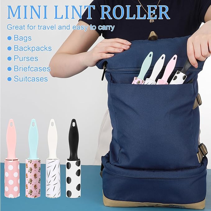 Hushee 24 Pcs Mini Lint Rollers for Pet Travel Size Clothes Roller Hair Lint Removers Sticky Tool for Clothes, Gift Bags, Pet Hair Removal