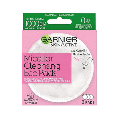 Garnier Micellar Cleansing Eco Pads, Reusable, 3 Ultra-soft Microfiber Pads, 1 Count (Packaging May Vary) (Pack of 2)