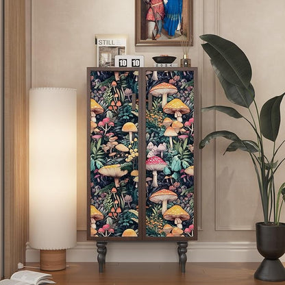 Extra Long Colorful Peel and Stick Wallpaper – Vintage Wonderland Mushroom Floral Self-Adhesive Contact Paper for Room Cabinet Drawer, Removable Vinyl Wallpaper Green Orange Red 17.5" x 393"
